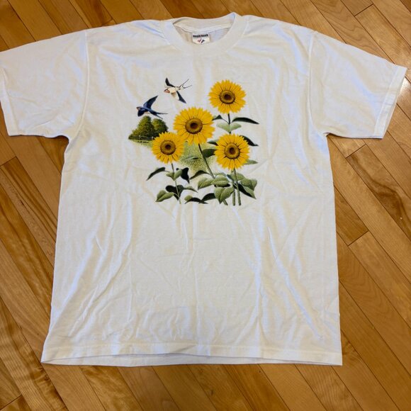 Vintage Sunflowers Pattern T-Shirt White Size Large - Picture 2 of 8
